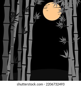 bosque vectorial de bambú por la noche con belleza lunar
