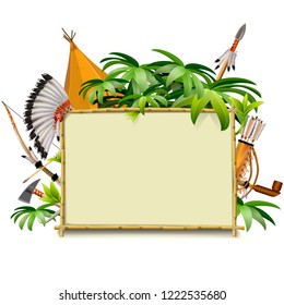 Vector Bamboo Frame with Indian Accessories isolated on white background