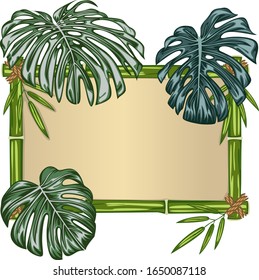 Vector of bamboo frame with monstera leaves
