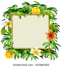 Marco de bambú del Vector con las flores tropicales aisladas en el fondo blanco