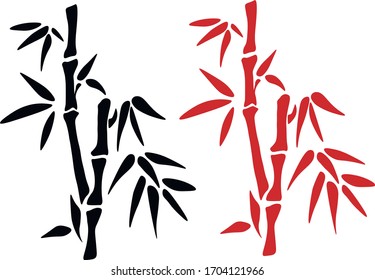Vektorillustration-Bambus-Illustration in Rot-Schwarz-Farbtönen 