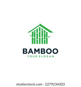 diseño de logotipo de bambú vectorial con casa