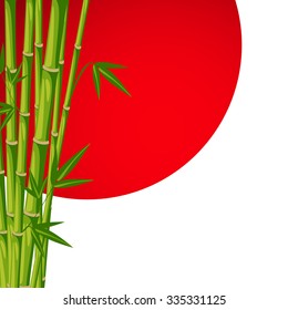 Vector bamboo plant with red sun on background
