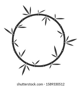 Vector bamboo round frame. Bamboo stalks and leaves. Black design element isolated.