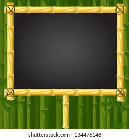 Vector bamboo school chalk board with green bamboo forest background