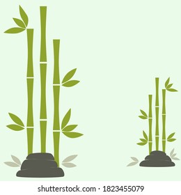 Vector of bamboo shoots and stacked pebbles in a zen garden