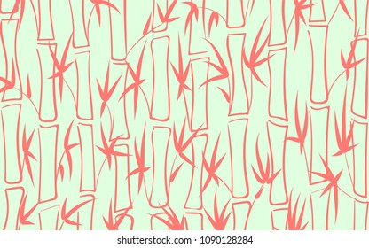 Vector Bamboo Silhouettes. Abstract Background of Pink Leaves and Stems of Bamboo. Tropical Ornament in Ethnic Style. Bamboo Pattern for Wallpaper, Textile, Tablecloth, Packaging, Wrapping.