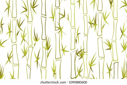Vector Bamboo Silhouettes. Abstract Background of Green Leaves and Stems of Bamboo. Tropical Ornament in Ethnic Style. Bamboo Pattern for Wallpaper, Textile, Tablecloth, Packaging, Wrapping.