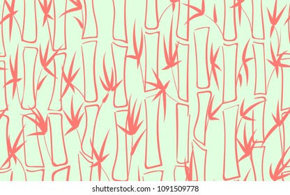 Vector Bamboo Silhouettes. Abstract Background of Pink Leaves and Stems of Bamboo. Tropical Ornament in Ethnic Style. Bamboo Pattern for Wallpaper, Textile, Tablecloth, Packaging, Wrapping.