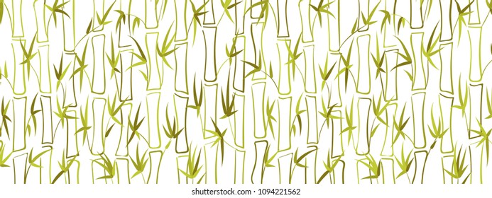 Vector Bamboo Silhouettes. Abstract Background of Green Leaves and Stems of Bamboo. Tropical Ornament in Ethnic Style. Bamboo Pattern for Wallpaper, Textile, Tablecloth, Packaging, Wrapping.