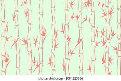 Vector Bamboo Silhouettes. Abstract Background of Pink Leaves and Stems of Bamboo. Tropical Ornament in Ethnic Style. Bamboo Pattern for Wallpaper, Textile, Tablecloth, Packaging, Wrapping.