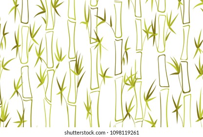 Vector Bamboo Silhouettes. Abstract Background of Green Leaves and Stems of Bamboo. Tropical Ornament in Ethnic Style. Bamboo Pattern for Wallpaper, Textile, Tablecloth, Packaging, Wrapping.