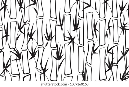 Vector Bamboo Silhouettes. Abstract Monochrome Background with Leaves and Stems of Bamboo. Tropical Ornament in Ethnic Style. Bamboo Pattern for Wallpaper, Textile, Tablecloth, Packaging, Wrapping.