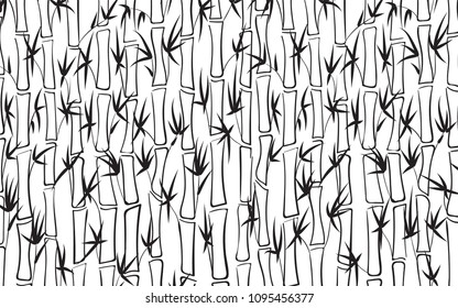 Vector Bamboo Silhouettes. Abstract Monochrome Background with Leaves and Stems of Bamboo. Tropical Ornament in Ethnic Style. Bamboo Pattern for Wallpaper, Textile, Tablecloth, Packaging, Wrapping.