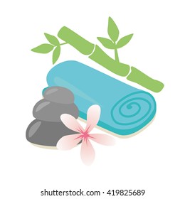 Vector bamboo spa towel massage stones isolated template