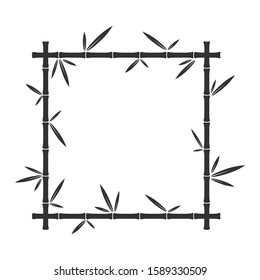 Vector bamboo square frame. Bamboo stalks and leaves. Black design element isolated.