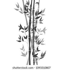 Vector Bamboo Stem Leaves, Black and White Ilustration, Decorative Element Isolated on White Background.