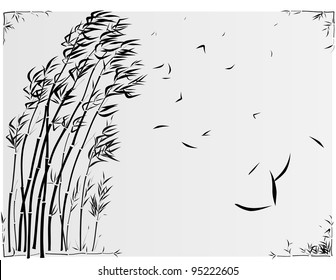 Vector of Bamboo in the storm in the Asian style drawn by ink in frame.