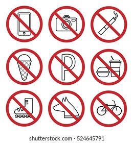 Vector ban icons. Prohibited symbols shop.