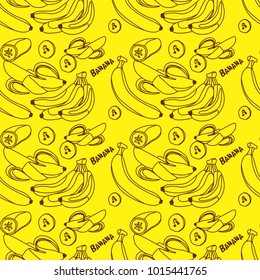 Vector of banana with brown outline pattern isolated on yellow background.