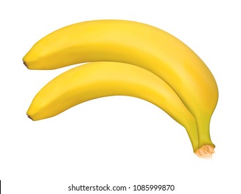 Vector Banana Bunch on the White Background. Delicious Tropical Fruits. Realistic Yellow Bananas for Wallpaper, Packaging, Paper, Tablecloth, Tile, Advertising, Marketing, Illustration.