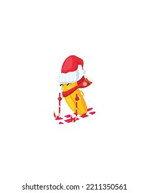 vector banana with Christmas hat. vector isolated on white background.  Perfect for coloring book, textiles, icon, web, painting, books, t-shirt print.