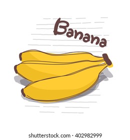 Vector banana fruit on striped note paper background.