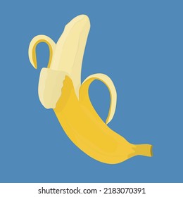 Vector banana. Banana half rindless. Open delicious banana. Realistic vector illustration.