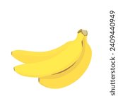 Vector banana icon, illustration of three yellow tropical fruit isolated of white background, cartoon flat bananas bunch, children simple style