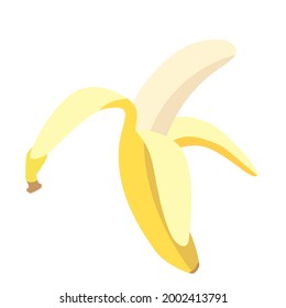 Vector banana icon isolated on white background, illustration of half peeled banana fruit in flat style