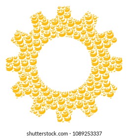 Vector banana icons are combined into gearwheel mosaic. Technical design concept constructed with banana objects.