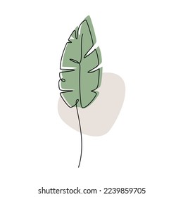 Vector banana leaf one line continuous drawing. Botanical outline illustration. Hand drawn linear silhouette icon. Minimal design element for print, banner, card, wall art poster, logo.