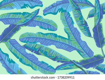 El plátano vectorial deja un patrón sin fisuras. fondo interminable del follaje bananero tropical pastoral,