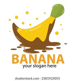 vector banana logo with a background covered with chocolate underneath