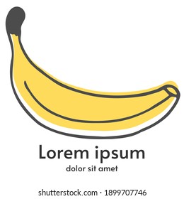 Vectorbanana-Logo. Handgezeichnetes Design. Obst mit Text