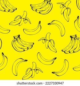 vector of banana pattern on yellow background.suitable for prints on textile,background,wallpaper