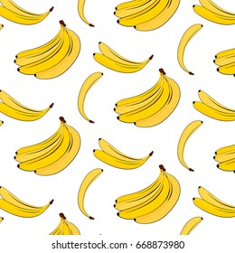 Patrón de plátano de Vector. Fondo colorido de la planta de verano amarilla. Banana tropical impresión de fruta natural. Comida cubierta vegana
