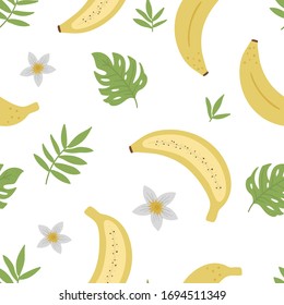Vektorillustration Banane nahtlos Muster. Dschungelfrucht, wiederholen Hintergrund. Handgezeichnet flache exotische Textur. Helles kindisches, gesundes tropisches Sommerfutter, digitales Papier
