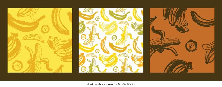 Vector banana seamless pattern for tropical banner design. Banana background. Naive hand-drawn crayons fruit backdrop. Bananas ornament.