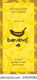 Vector banana seamless pattern for tropical banner design. Banana background. Naive hand-drawn crayons fruit backdrop. Bananas ornament.