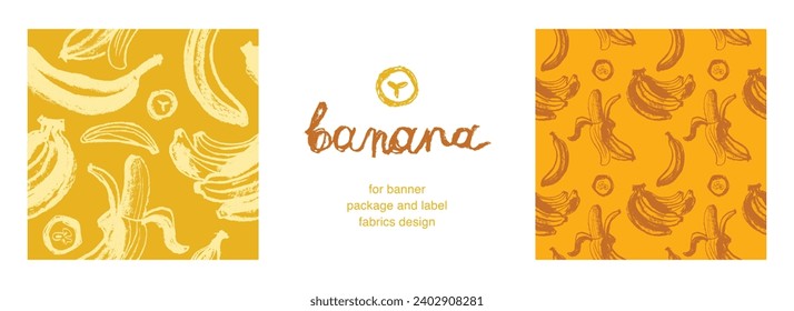 Vector banana seamless pattern for tropical banner design. Banana background. Naive hand-drawn crayons fruit backdrop. Bananas ornament.