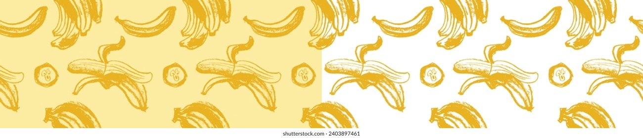 Vector banana seamless pattern for tropical banner design. Banana background. Naive hand-drawn crayons fruit backdrop. Bananas ornament.