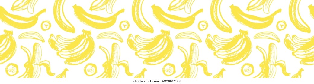 Vector banana seamless pattern for tropical banner design. Banana background. Naive hand-drawn crayons fruit backdrop. Bananas ornament.