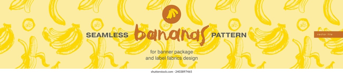 Vector banana seamless pattern for tropical banner design. Banana background. Naive hand-drawn crayons fruit backdrop. Bananas ornament.