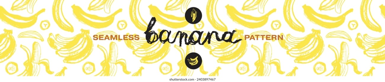 Vector banana seamless pattern for tropical banner design. Banana background. Naive hand-drawn crayons fruit backdrop. Bananas ornament.