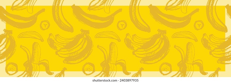 Vector banana seamless pattern for tropical banner design. Banana background. Naive hand-drawn crayons fruit backdrop. Bananas ornament.