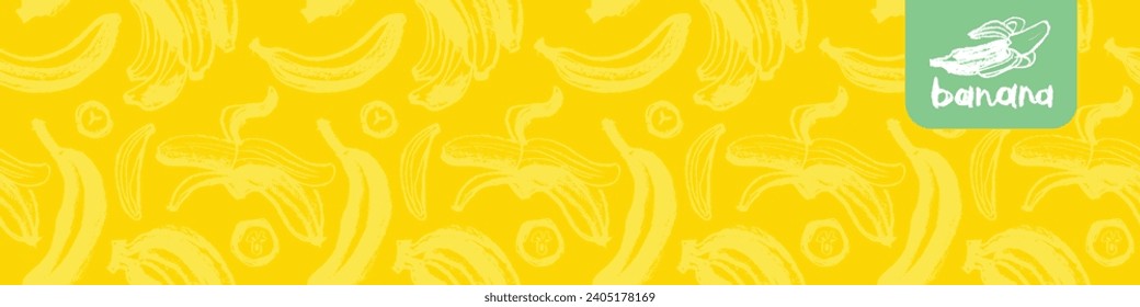 Vector banana seamless pattern for tropical banner design. Banana background. Naive hand-drawn crayons plantains backdrop. Bananas sketch ornament.