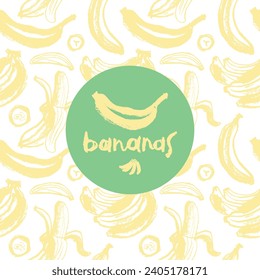 Vector banana seamless pattern for tropical banner design. Banana background. Naive hand-drawn crayons plantains backdrop. Bananas sketch ornament.