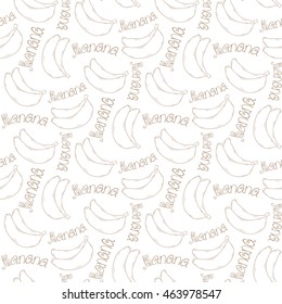 Vector banana sketch seamless pattern with text in doodle style hand draw lettering