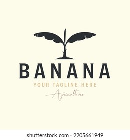 vector banana tree with vintage style logo template icon illustration design